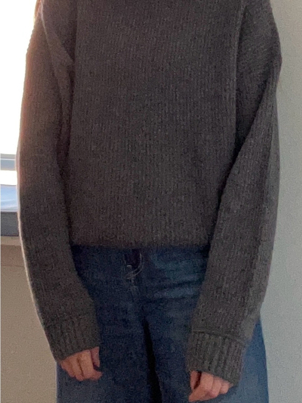 Women's Long-Sleeve Ribbed Knit Pullover in Charcoal Gray